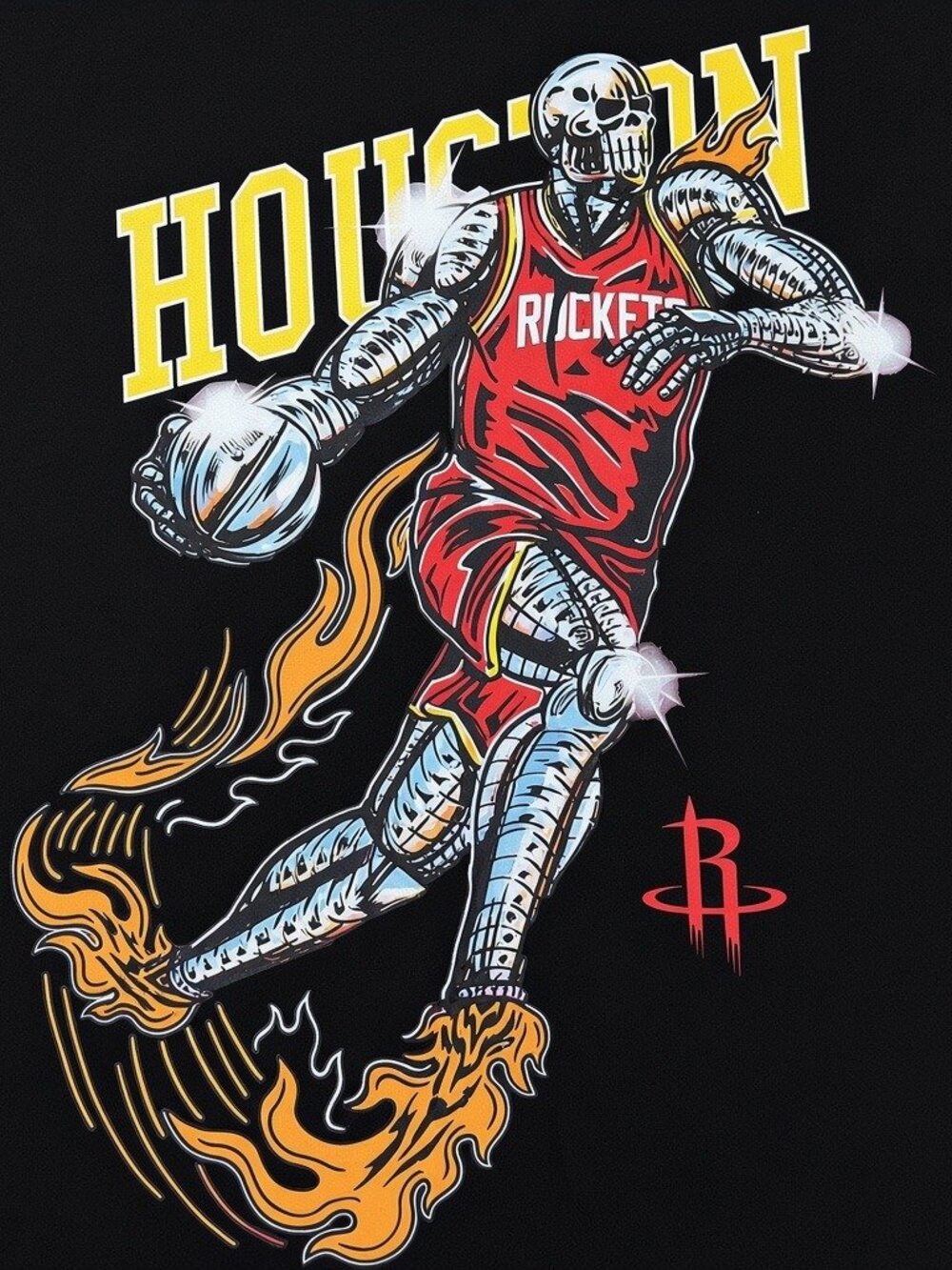 Houston Rockets Cyber Mecha Skull Graphic Black T-Shirt Streetwear Tee